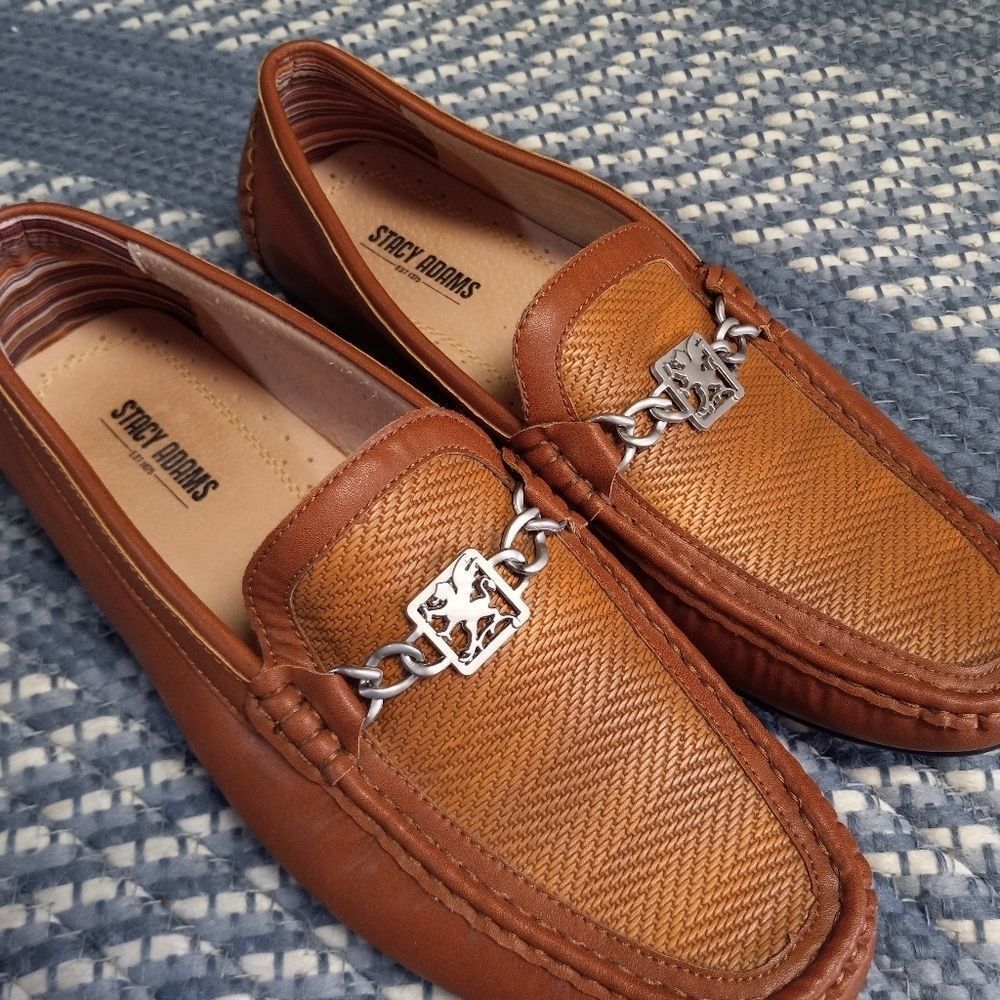 Stacy Adams CYGNET MOC TOE BIT Tan leather mens 10 dress shoe loafer hand stitch - Picture 1 of 16